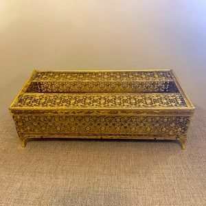 vintage mid century gold filigree tissue box
